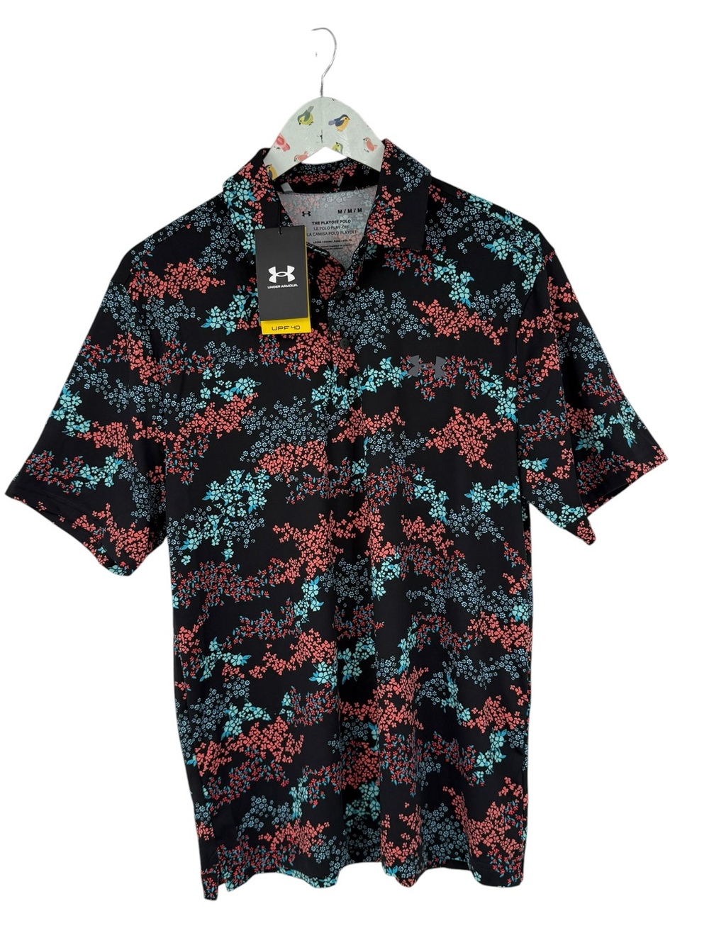 UA Playoff 3.0 Printed Golf Polo Men’s Size Medium loose fit black NWT